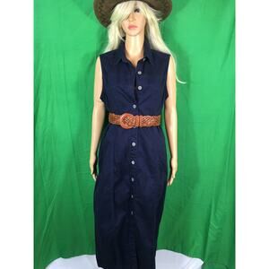 Sonoma Navy Denim Fitted Midi Sleeveless Dress Western Country Inspired Large